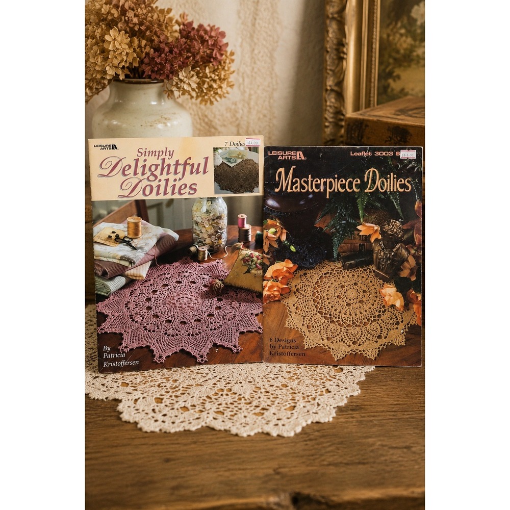 Vintage Leisure Arts Crochet Doily Pattern Booklets Set Patricia Kristoffersen